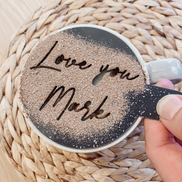 Personalised Coffee Stencil, Men's Gift, Birthday Gift Ideas For Him, Coffee Lover Present, Love You Bespoke Male Gift