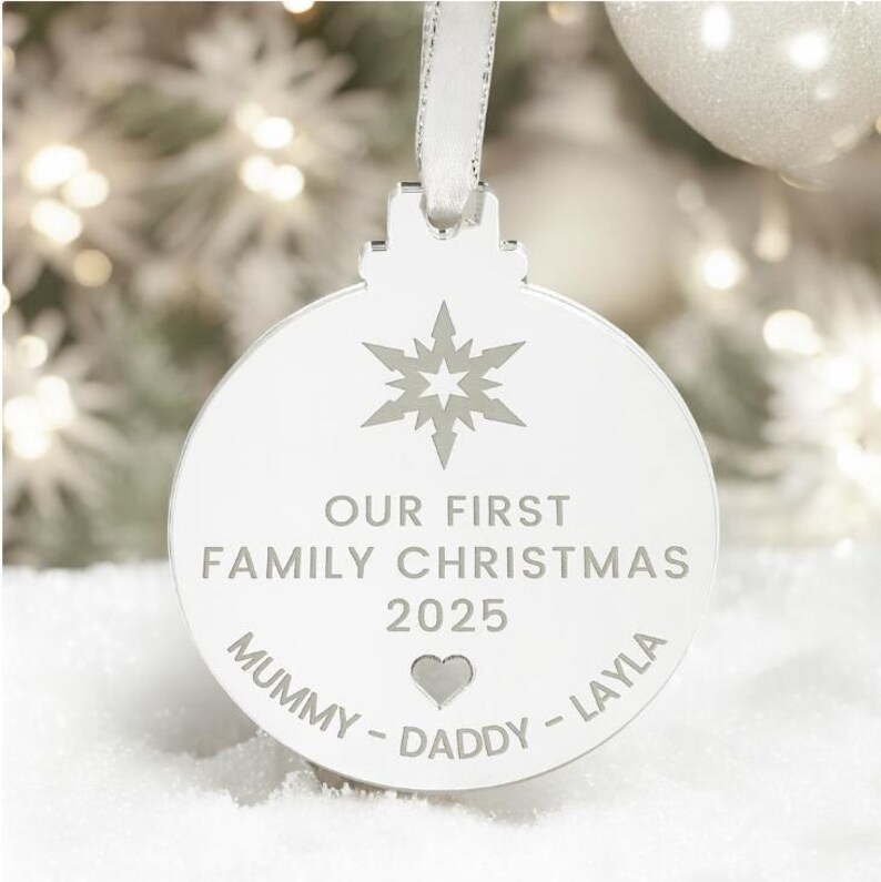 Personalised Baubles, New Baby Ornament | Wood Mirror Acrylic | Laser Cut Keepsake | 6Cm 8Cm 10Cm image 10