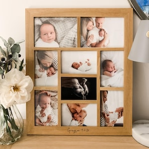 Engraved Oak Family Photo Frame: Holds Nine Pictures