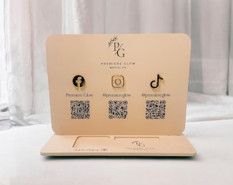 Panneau pour réseaux sociaux : présentoir en acrylique avec codes QR personnalisés (porte-cartes inclus)