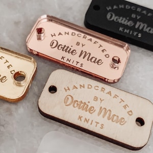 Crafting Button Tags, Mirror Acrylic and Wood (Custom Engraved, Various Colors)