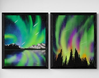 UNFRAMED Print - Northern Lights - Aurora Borealis - Watercolour - Art Print - Wall Decor - Watercolour - Digital Art