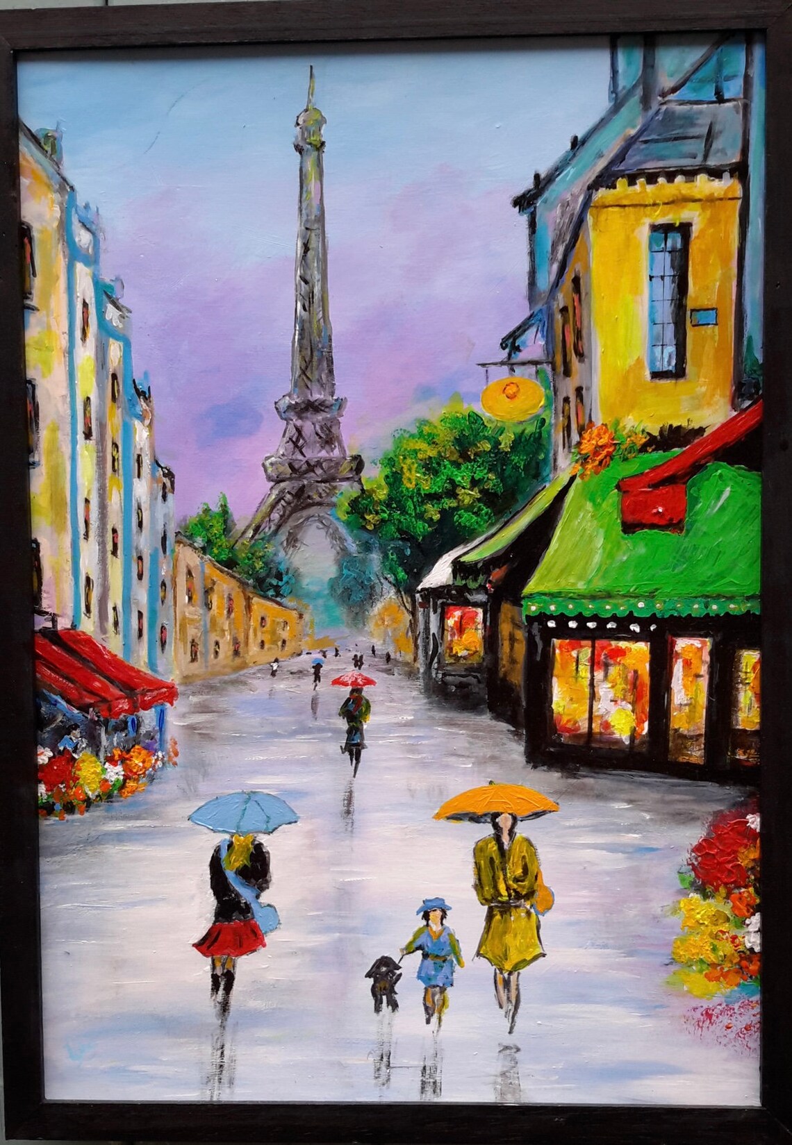 Original acrylic framed wall Art Decor Evening Rain Etsy