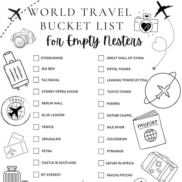 World travel bucket list, empty nester world travel, places to go in world bucket list, travel around the world bucket list
