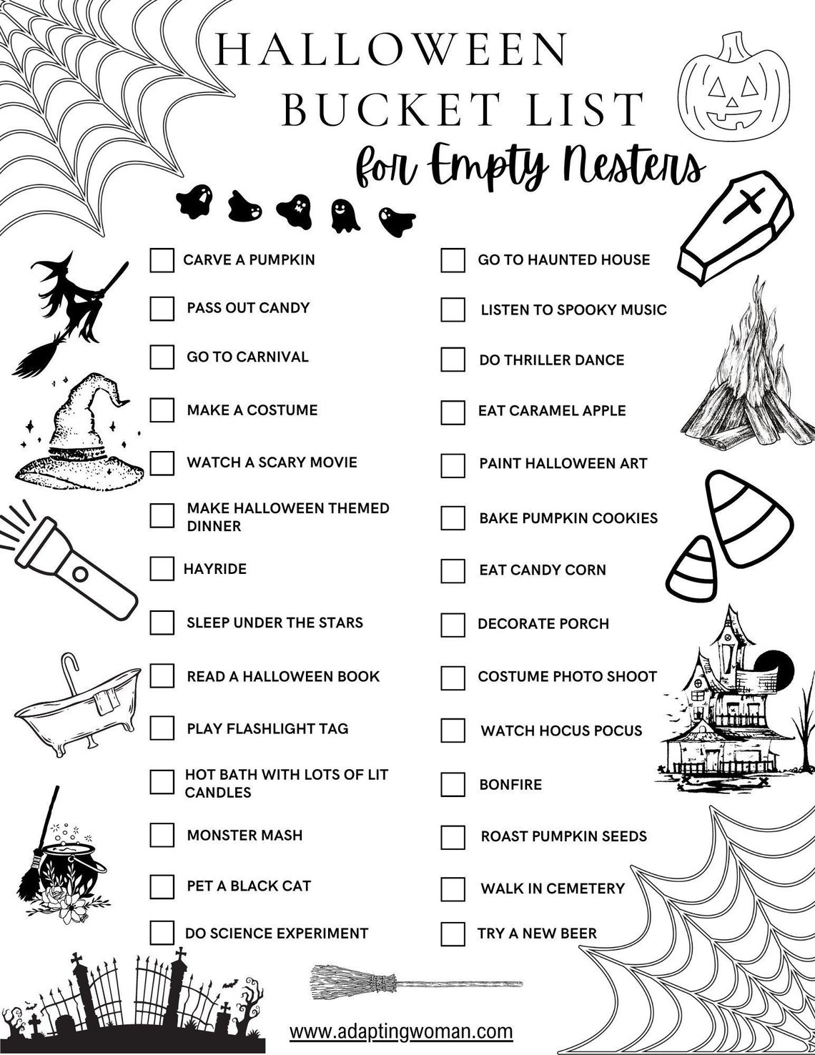Halloween Bucket List, Things to Do Halloween, Empty Nester Halloween
