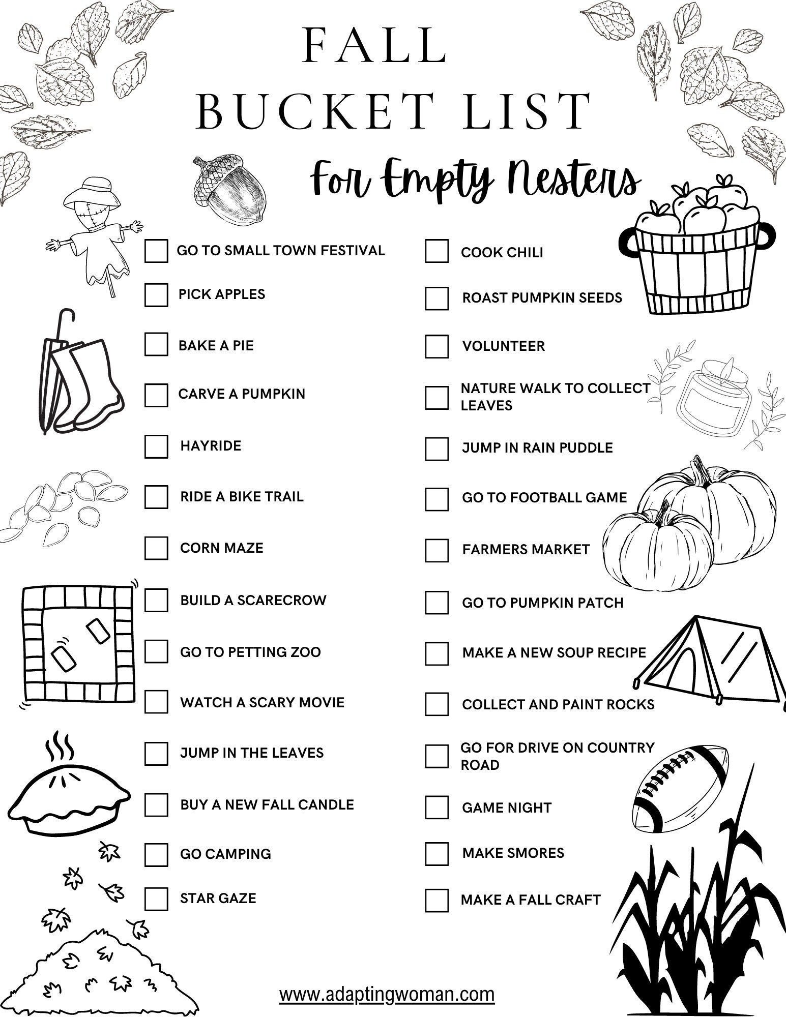 Fall Bucket List, Things to Do Fall Time, Empty Nester Fall, Empty