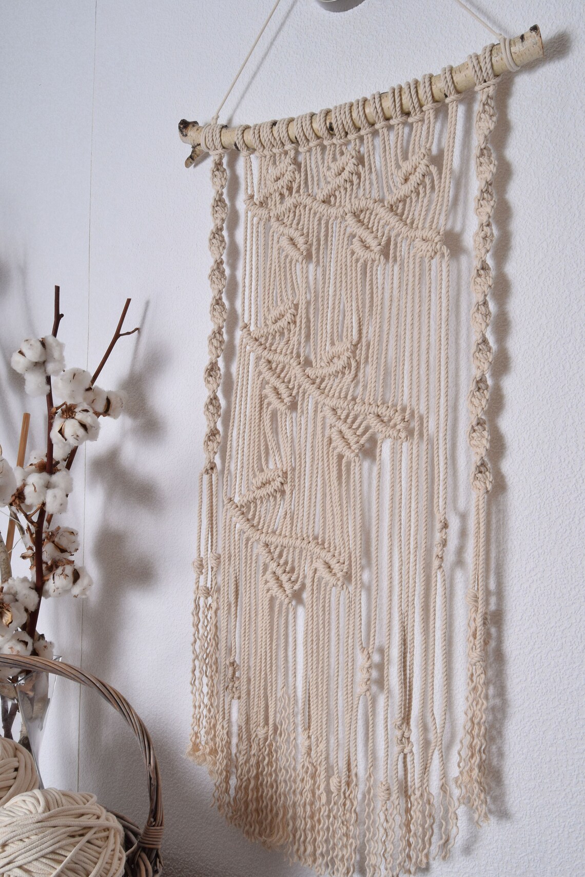Boho Macrame Wall Hanging Tree Branches With leaves Macrame Etsy