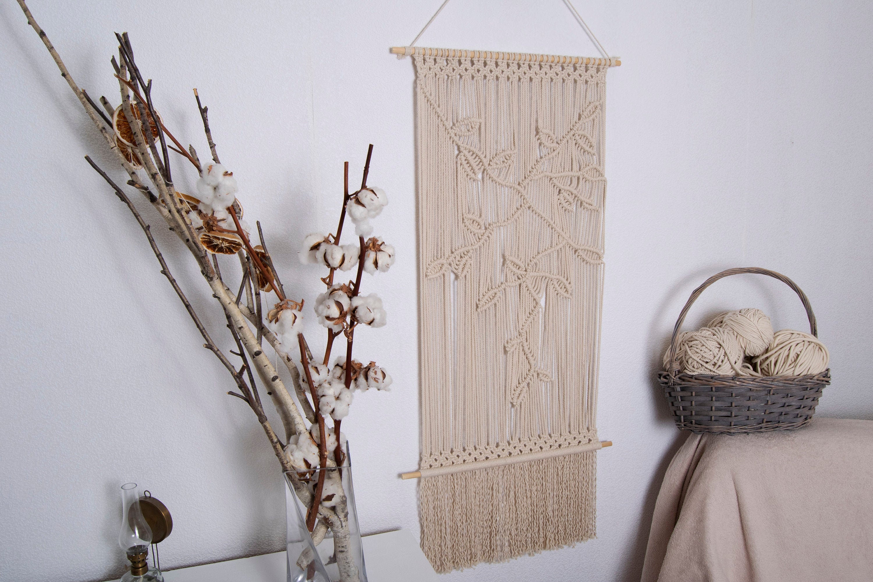 Macrame Wall Hanging Tree Branches With leaves Wall decor Etsy