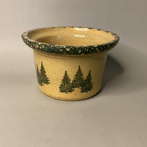 Vintage Stoneware crock, Three Rivers Pottery, Christmas Pines, Christmas Trees, Christmas Crock