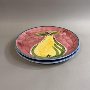 Vintage Set of 2 R.B. Alcobaça Hand-Painted Fruit Plates - Pear & Apricot