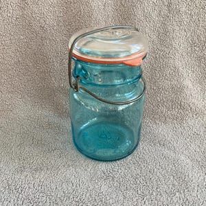 Rare, Antique, Ball Ideal Mason Jar, Classic Blue Glass and Bail Wire Closure
