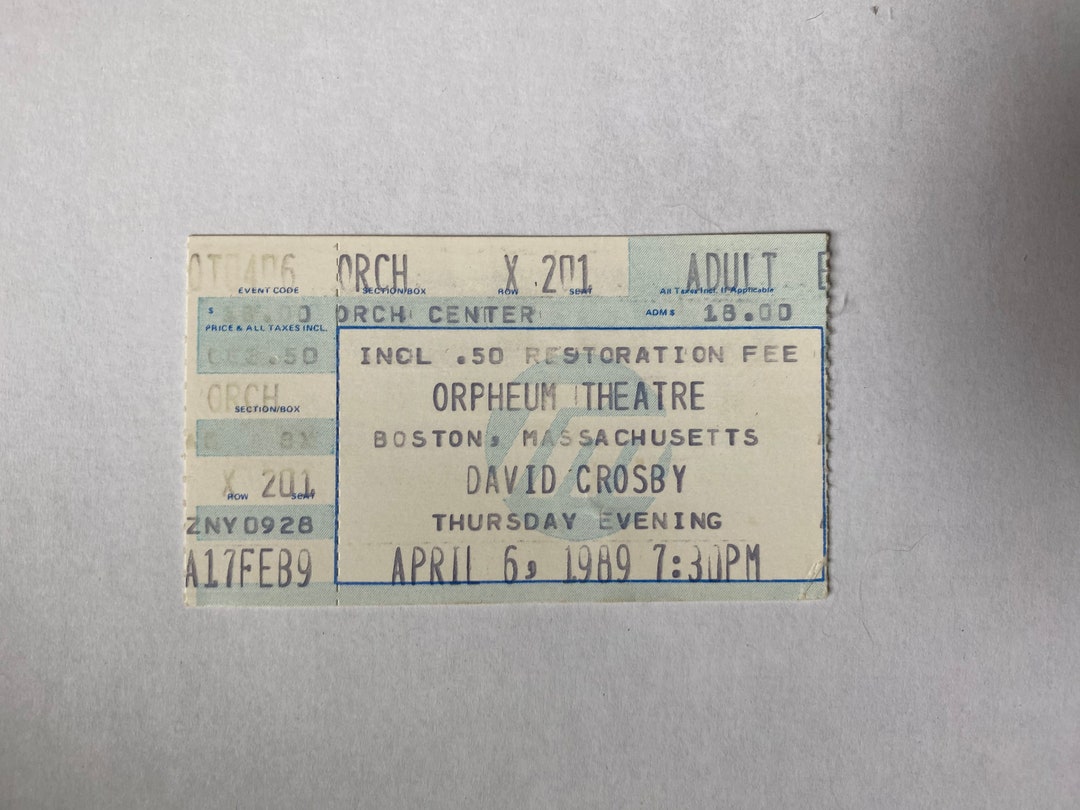 Vintage Concert Ticket Stubs David Crosby Orpheum Theatre Etsy