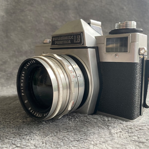 Very Rare Vintage Hanimex Praktica LB 35 mm SLR Camera With a Screw On 35 mm f 4.5 Lens