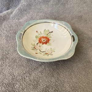 Vintage Small Glazed Ceramic Serving Bowl, For Use or Display, With a Delicate Floral Motif, Hand Painted in Japan