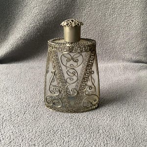 Antique Silver Overlay Floral Filigree Bottle