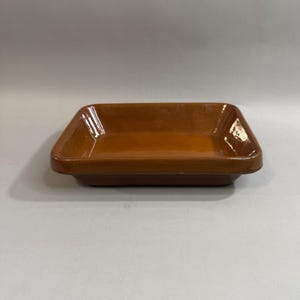 Vintage French Digoin Glazed Stoneware Gratin Dish, Mid-Century Caramel Clay Baking Pan, Rustic Farmhouse Kitchen Decor Size 7