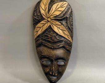 Hand Carved Haitian Wooden Tribal Mask Wall Hanging, Folk Art, Indigenous Art, Rustic Decor