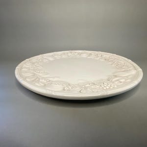Stunning Vintage Fruit Plate, Brilliant White With a Rim of Pears Pomegranates and Grapes in Relief