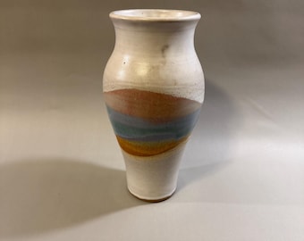 Vintage MCM Frank DiGangi Studio Art Pottery Vase 10" Signed, Abstract Earth Tone Drip Glaze Ceramic Vessel
