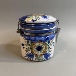 Vintage Hand-Painted Portuguese Alcobaça Floral Ceramic Spice Jar/Tea Keeper/ Canister