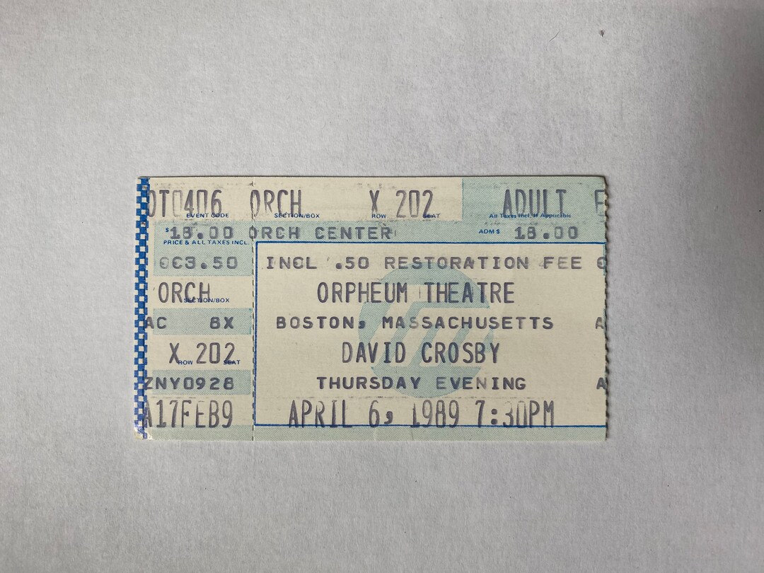 Vintage Concert Ticket Stubs David Crosby Orpheum Theatre Etsy