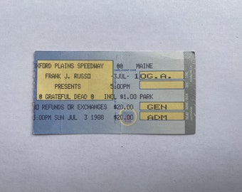 Vintage Concert Ticket Stub, Grateful Dead, Oxford Plains Speedway, July 3rd, 1988