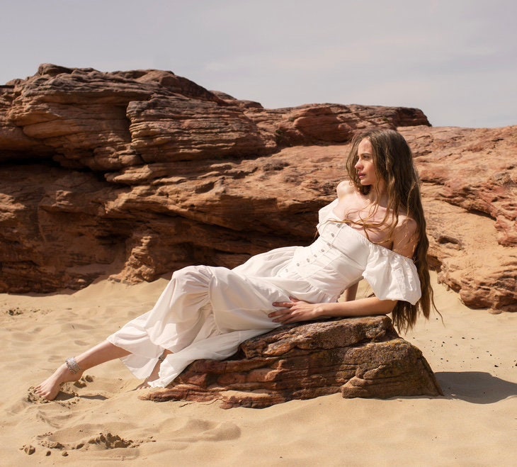 Organic Cotton Boho White Sleeveless Dress - Eco-Friendly Fashion