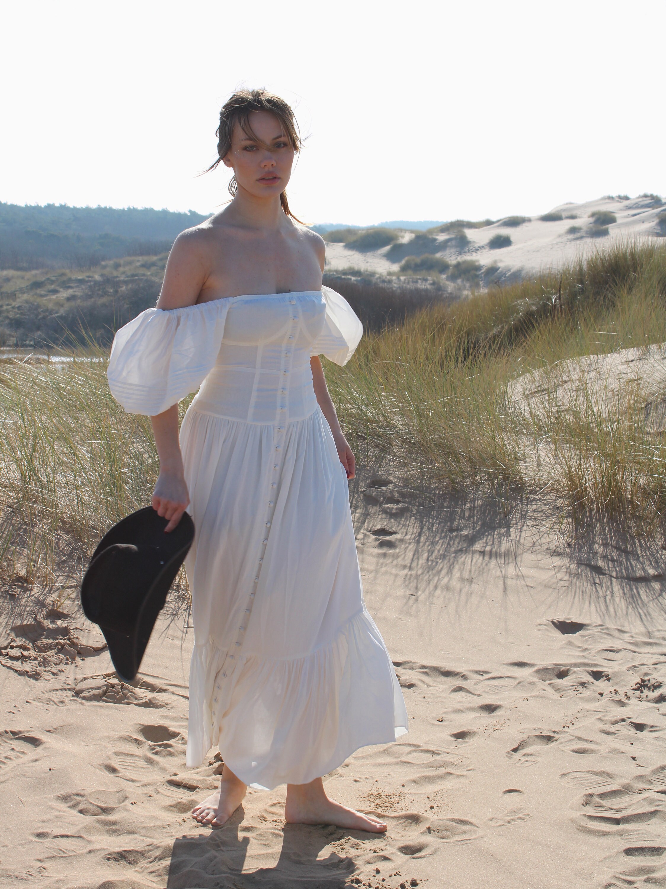 White organic sleeveless artists maxi dress brushstroke L main image 0