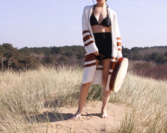 Ladies Handknit Savannah Kimono Cardigan in linen & cotton organic boho beach style eco friendly summer holiday cover up