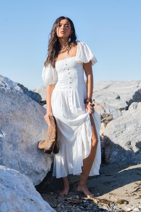 white christmas dresses Boho Style Cream Maxi Dress – Maxim Creation main image 0