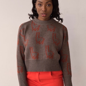 Handmade in England 100% merino wool Cropped jumper boxy alpaca llama orange luxury sweater image 1