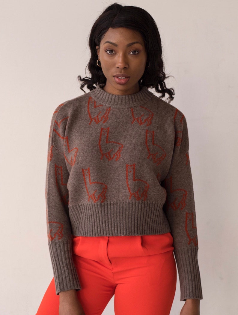 Handmade in England 100% merino wool Cropped jumper boxy alpaca llama orange luxury sweater image 1