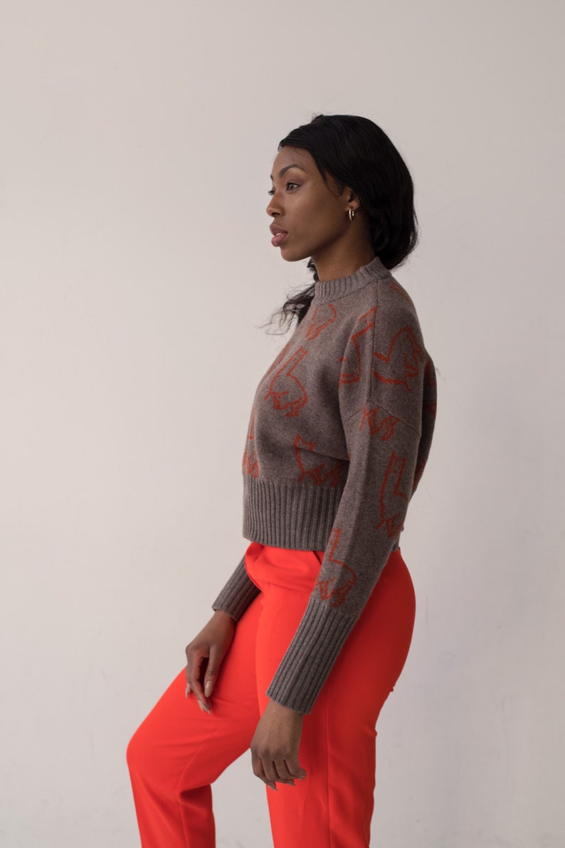 Handmade in England 100% merino wool Cropped jumper boxy alpaca llama orange luxury sweater image 6