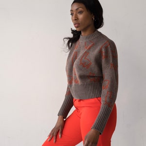 Handmade in England 100% merino wool Cropped jumper boxy alpaca llama orange luxury sweater image 3