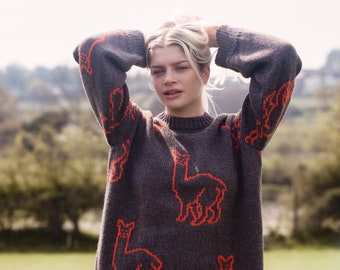 Hand made alpaca repeat design oversized jumper in luxurious alpaca wool with mohair sustainable eco friendly