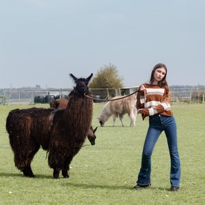 Rae Jumper made from 100% linen and cotton slub in stripe cinnamon sand and shell white cropped jumper image 1