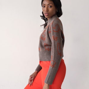 Handmade in England 100% merino wool Cropped jumper boxy alpaca llama orange luxury sweater image 9