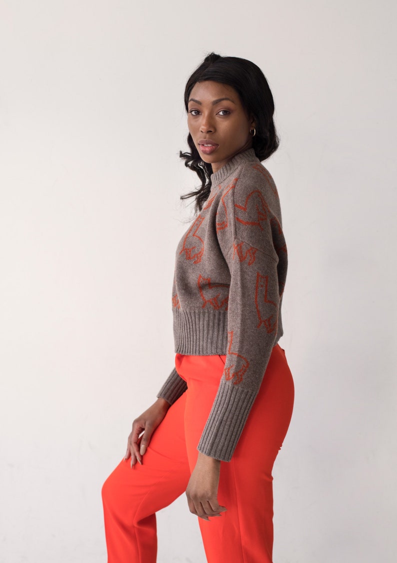 Handmade in England 100% merino wool Cropped jumper boxy alpaca llama orange luxury sweater image 9