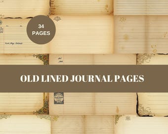 Old Vintage Lined Journal Pages, Aged Parchment Paper for Junk Journals, Antique Pages, Digital Old Paper Ephemera Pack, Scrapbook Supplies