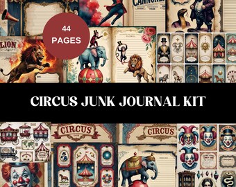 Vintage Circus Junk Journal Kit, Ephemera, stickers (digitale dagboekpagina's)