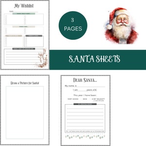Carta a Papá Noel, páginas de postales de Papá Noel, querido Papá Noel, carta imprimible a Papá Noel, lista de deseos navideños, imprimible, carta navideña para niños