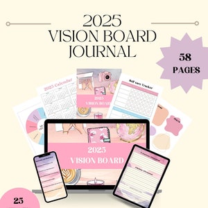 2025 Vision Board Journal, Affirmationskarten, Manifesting Journal Tagebuch, Tracker Planer, Printable Agenda, Goodnotes Planer, BFF Geschenk