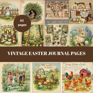 Vintage Easter Junk Journal Kit, Printable Easter Ephemera Pages, Retro Spring Bunny Scrapbook, Instant Download PDF, Vintage Easter Pages