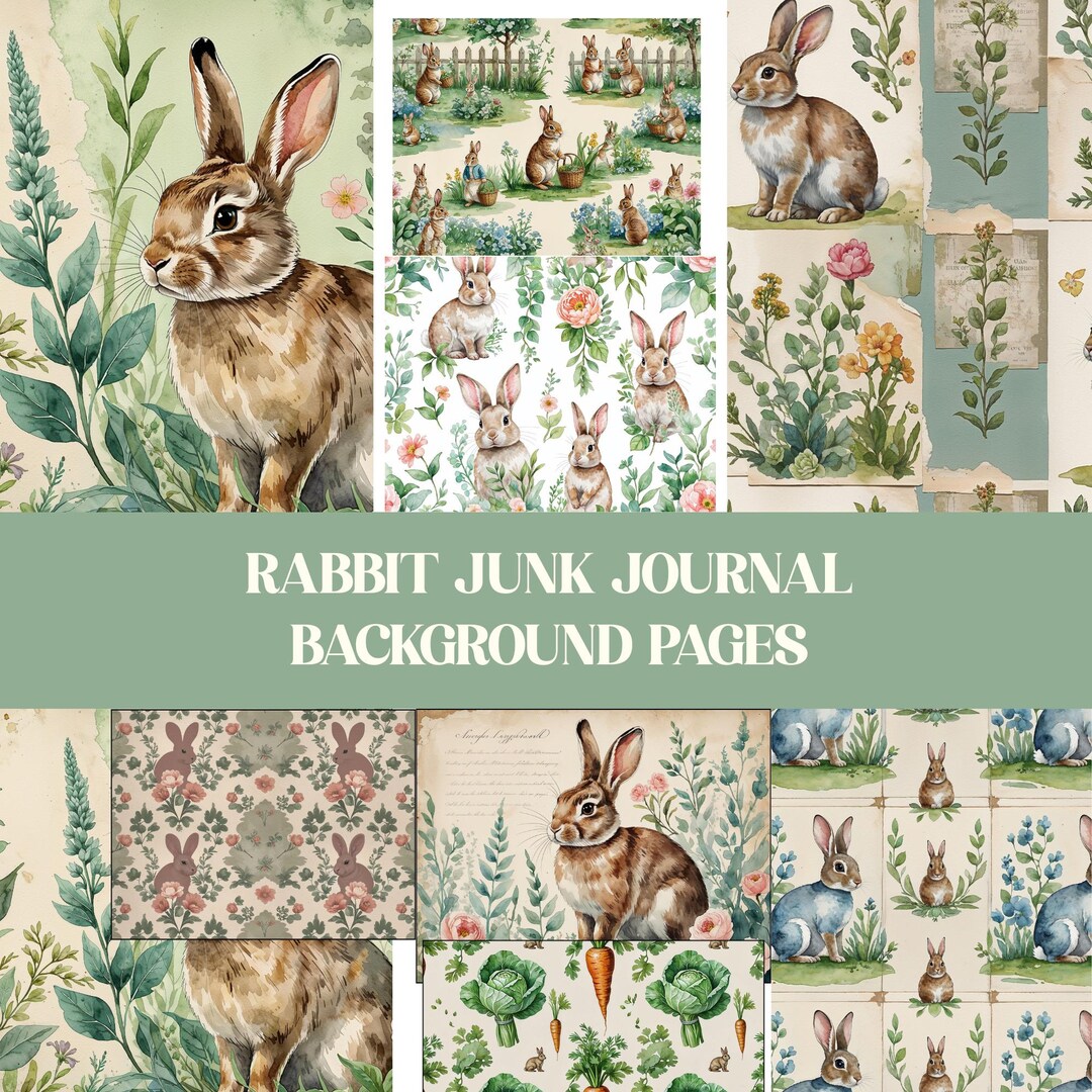 Rabbit Background Paper Pack Printable : Bunny Scrapbook Paper - Etsy ...