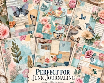 Romantic Collage & Patchwork Junk Journal Kit, 39 Printable Pages, Scrapbook Printable, Digital Kit, Junk Journal Supplies