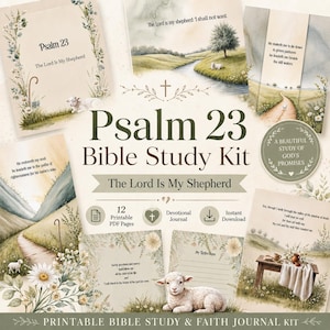 Psalm 23 Bibelstudiekit, utskrivbar andaktsjournal, trosdagbok, gåva