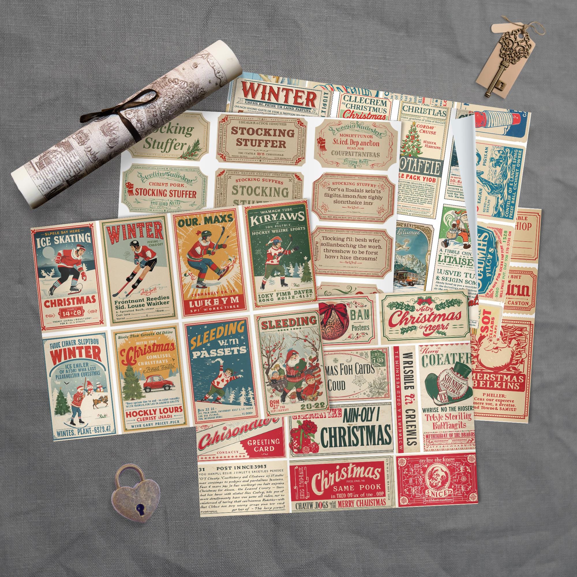 Vintage Christmas Ephemera Set, 490 Pcs Holiday Junk Journal Kit, Retro ...