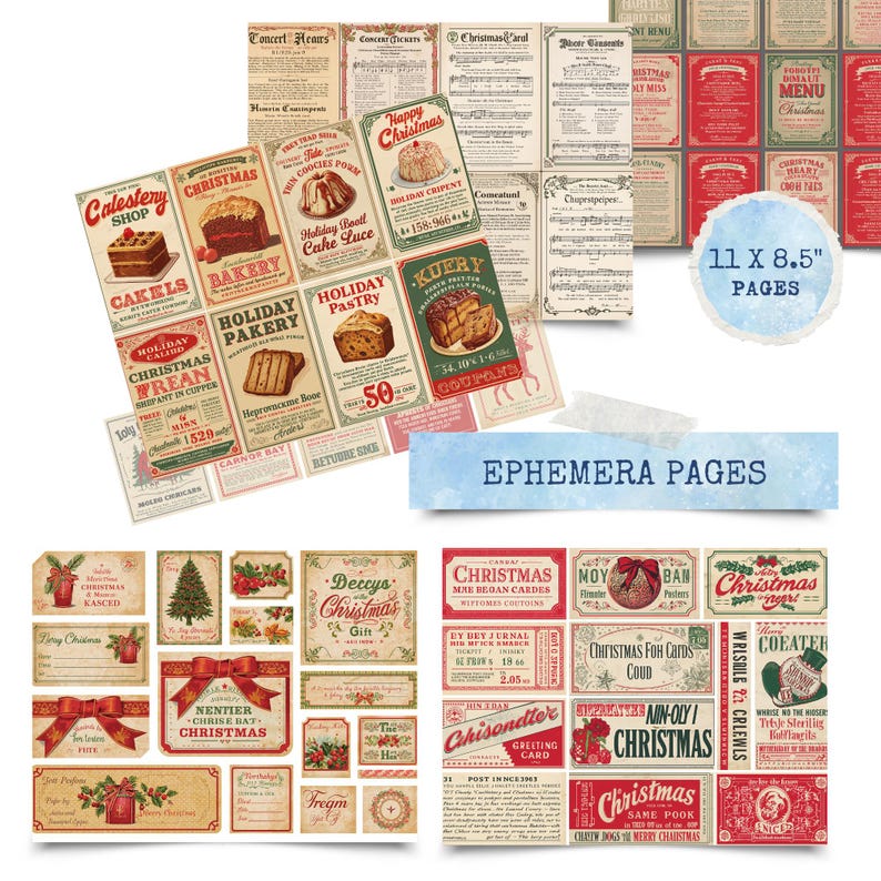 Vintage Christmas Ephemera Set, 490 Pcs Holiday Junk Journal Kit, Retro ...