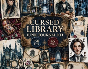 Dark Academia Junk Journal Kit, Cursed Library Ephemera (digital nedladdning)