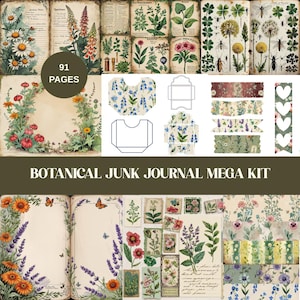kit de scrapbooking vintage Botanical Junk Journal, méga imprimable herbier floral éphémère, kit de création botanique, tutoriel d'embellissements en papier